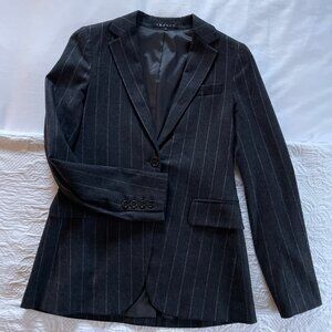 Theory Charcoal Gray and Soft Pink Pin Striped Wool Blazer